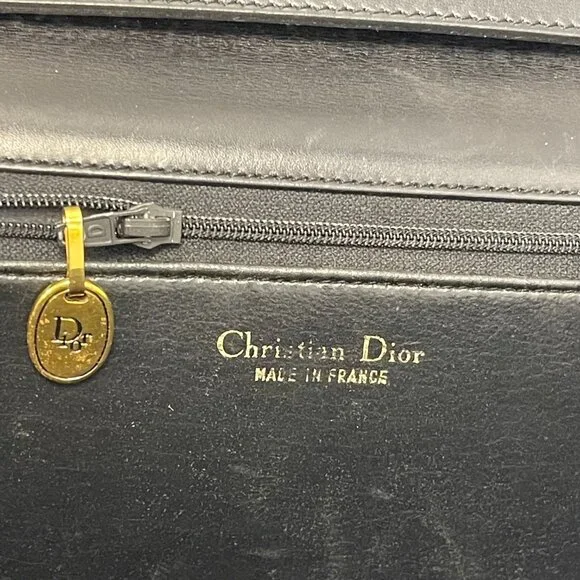 Christian Dior Vintage Black Leather Shoulder Bag w/ Adjustable Strap - Preowned - Picture 13 of 14